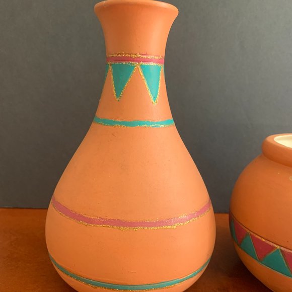 2 Hand crafted Hand Thrown clay Southwest Pottery vase & bowl set, Signed JBL - Picture 3 of 16